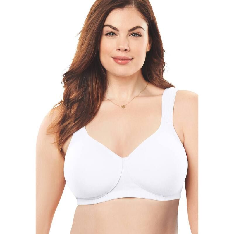 コンフォート チョイス レディース アンダーウェア ブラジャー プラスサイズ Tシャツ コットン Comfort Choice Womens Plusize Cotton Wireless Lightly Padded Tshirt Bra White ホワイ