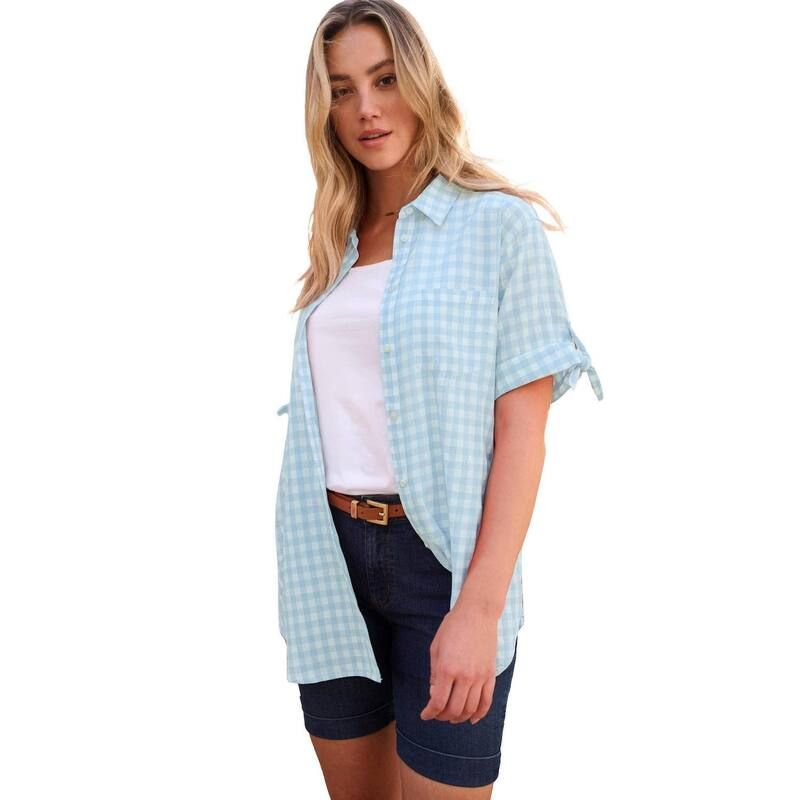 ロアマンズ レディース トップス シャツ プラスサイズ Roamans Womens Plusize Frencheck Shirt Cloud Blue Check ブルー