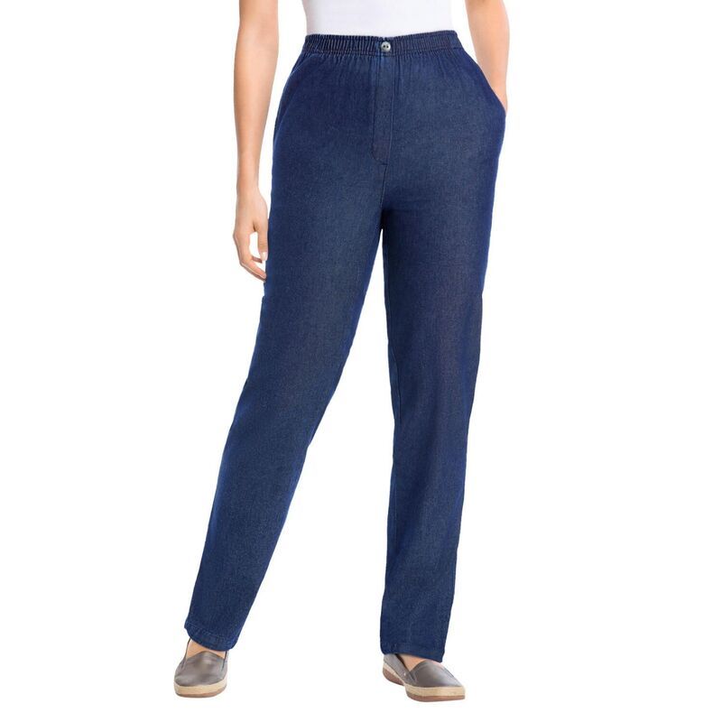 ウーマン ウィズイン レディース ボトムス デニムパンツ プラスサイズ コットン ジーンズ Woman Within Plusize StraightLeg AllCotton Denim PullOn 7Day ElasticWaist Jeanstonew