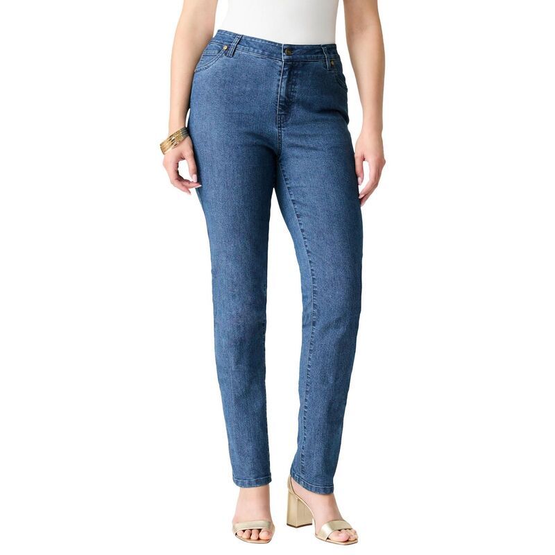 ロアマンズ レディース ボトムス デニムパンツ ストレート プラスサイズ Roamans Womens Plusize Classic Stretch Straight Leg Jean Medium Stonewash