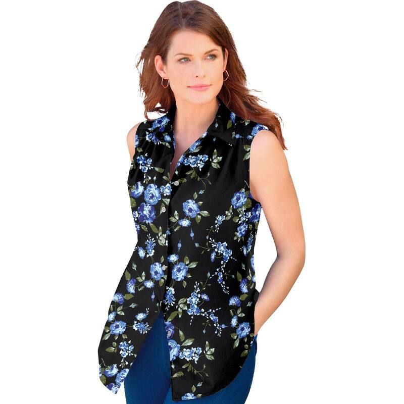 ロアマンズ レディース トップス シャツ プラスサイズ ノースリーブ Roamans Womens Plusize Kate Sleevelesshirt Blue Rose Floral ブルー