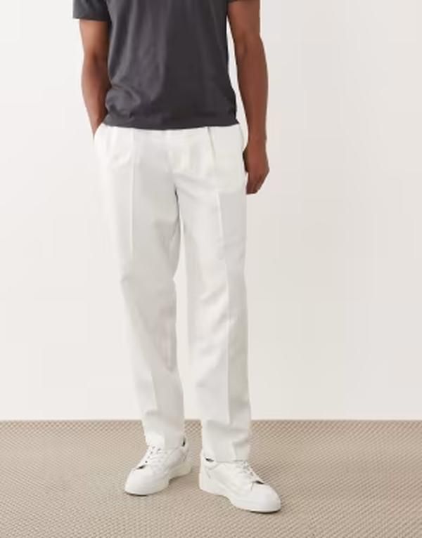 エイソス メンズ ボトムス カジュアルパンツ プリーツ ASOS DESIGN pleated oversized taperedress pants WHITE ホワイト