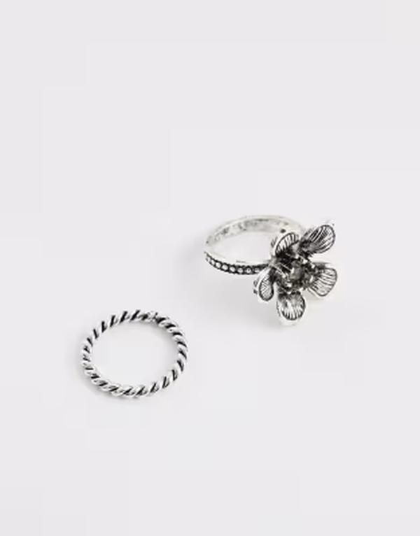 リクレイム ヴィンテージ レディース アクセサリー リング フラワー柄 フラワー Reclaimed Vintage 2 pack floral boho rings pack in burnished silver tone Silver シルバー