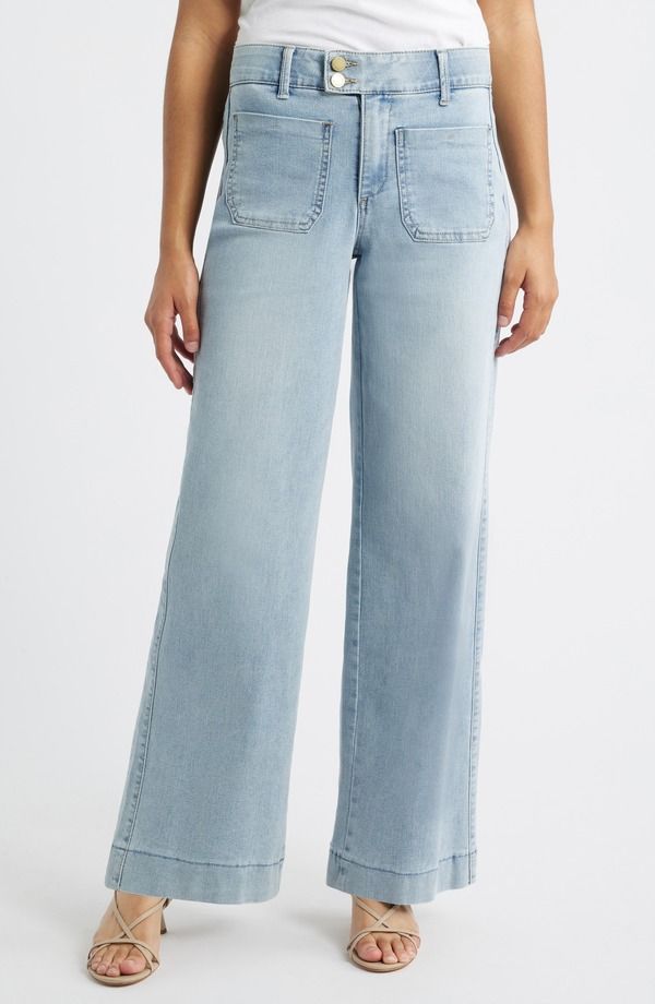 ウィットウィズダム レディース ボトムス デニムパンツ ワイドレッグ ハイウエスト ジーンズ Wit Wisdom Patch Pocket High Waist Wide Leg Jeans Powder Blue Artisanal ブルー