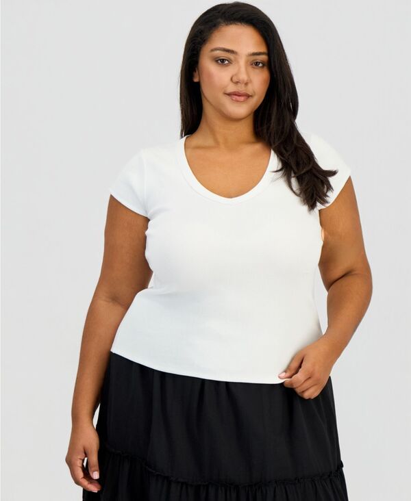 アンドノウディス レディース トップス Tシャツ Vネック 半袖 ニット And Now This Womens VNeck RibKnit ShortSleeve TShirt Macys Exclusive Bright White ホワイト