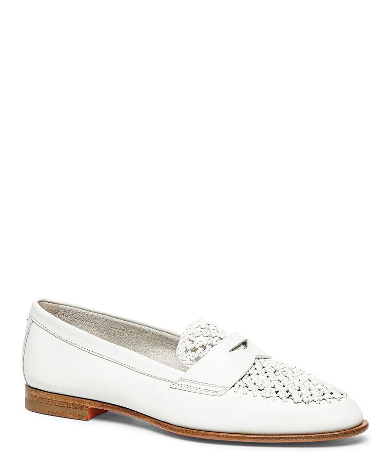 サントーニ レディース シューズ スリッポン・ローファー レザー Santoni Womens Leather Penny Loafer White ホワイト
