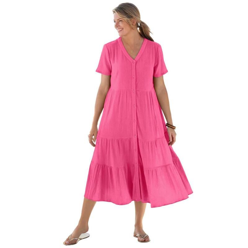 【送料無料】 ウーマン ウィズイン レディース ワンピース トップス Woman Within Plus Size Gauze Tiered Dress Peony Petal