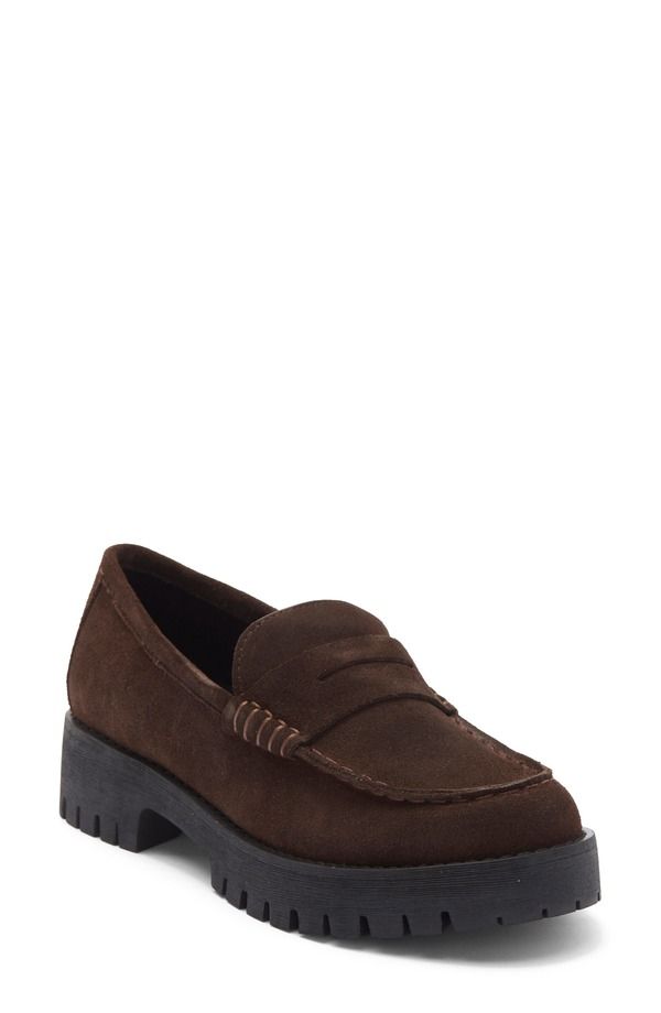 スティーブ マデン レディース シューズ スリッポン・ローファー プラットフォーム Steve Madden Langsten Platform Penny Loafer Brown Suede ブラウン