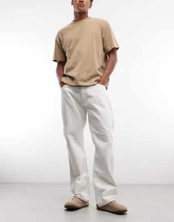 ウィークデイ メンズ ボトムス デニムパンツ リラックスフィット ローライズ ジーンズ Weekday Meteor low rise relaxed fit jeans in dirty white ホワイト