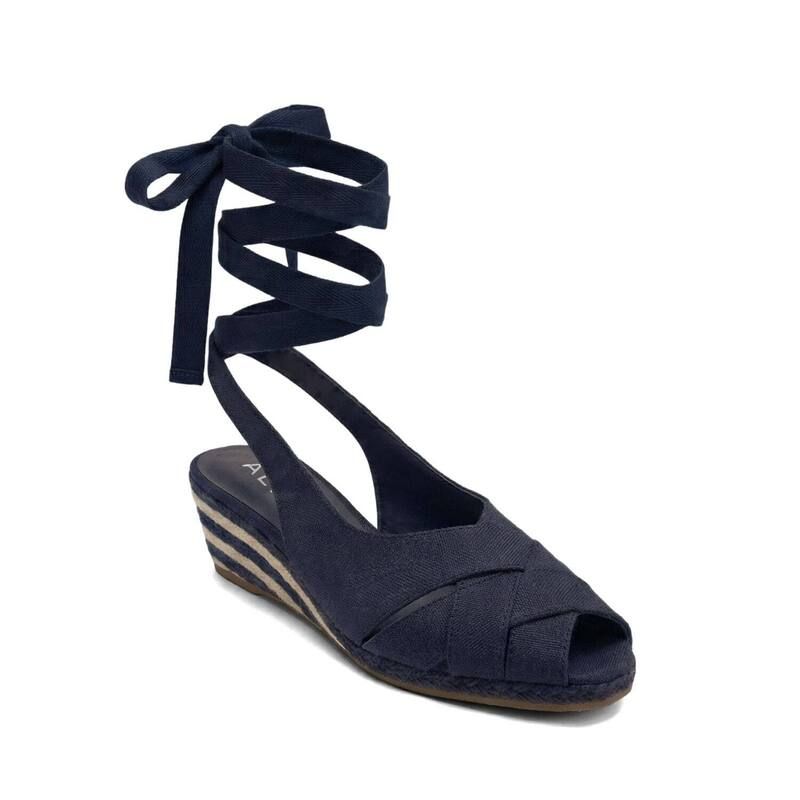 エアロソールズ レディース シューズ パンプス サンダル アンクル リネン Aerosoles Roberta Womens Linen Wedge Sandals With Ankle Wrap Navy ネイビー