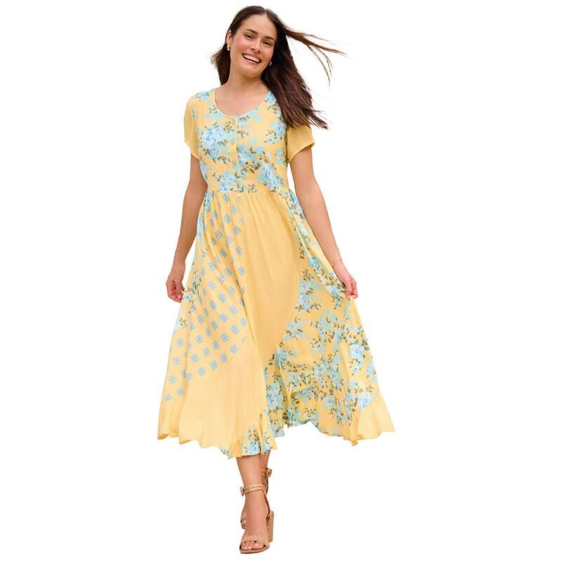 ウーマン ウィズイン レディース トップス ワンピース プラスサイズ プリント マキシ Woman Within Plusize Mixed Print Maxi Dress Pretty