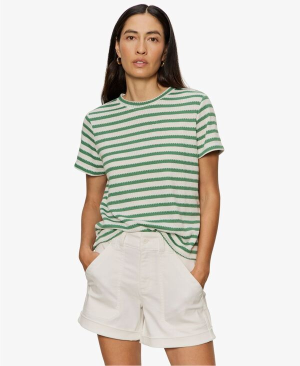 サンクチュアリー レディース トップス Tシャツ クルーネック Sanctuary Womenstriped Crewneck Textured TShirt Chalkgreen Juice Stripe チョーク