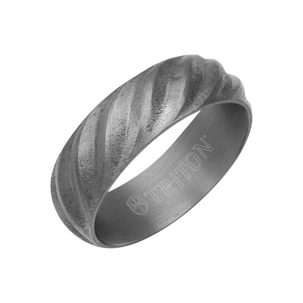 トリトン レディース アクセサリー 指輪 Triton 7MM Tantalum Ring with Roped Inlay and Flat Edge Metallic Silver シルバー