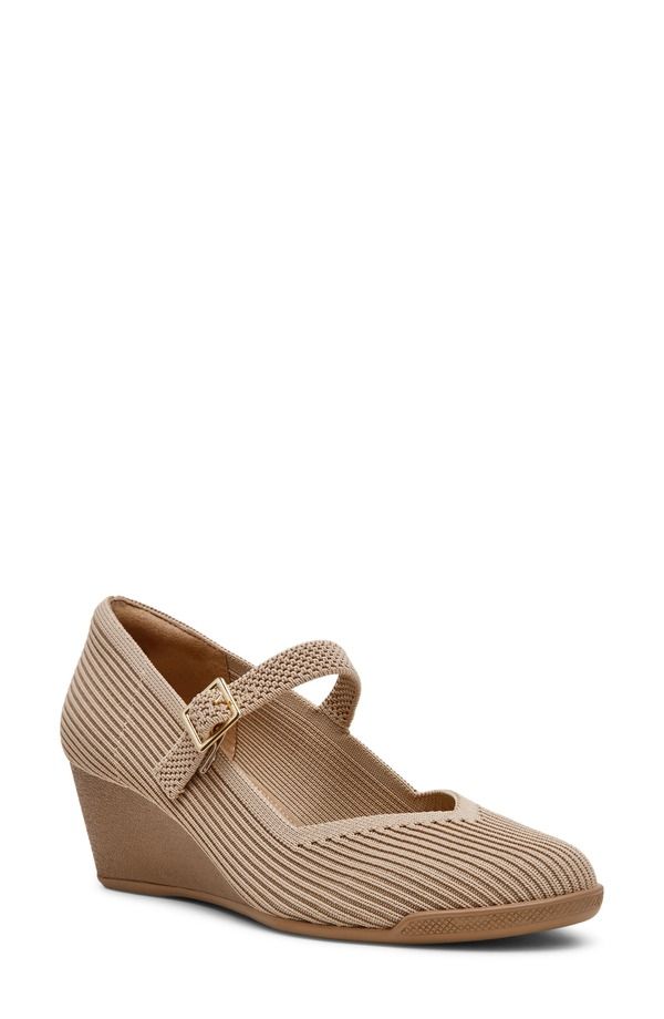 アンクライン レディース シューズ ヒール Anne Klein Trixie Wedge Mary Jane Pump Tan Knit タン