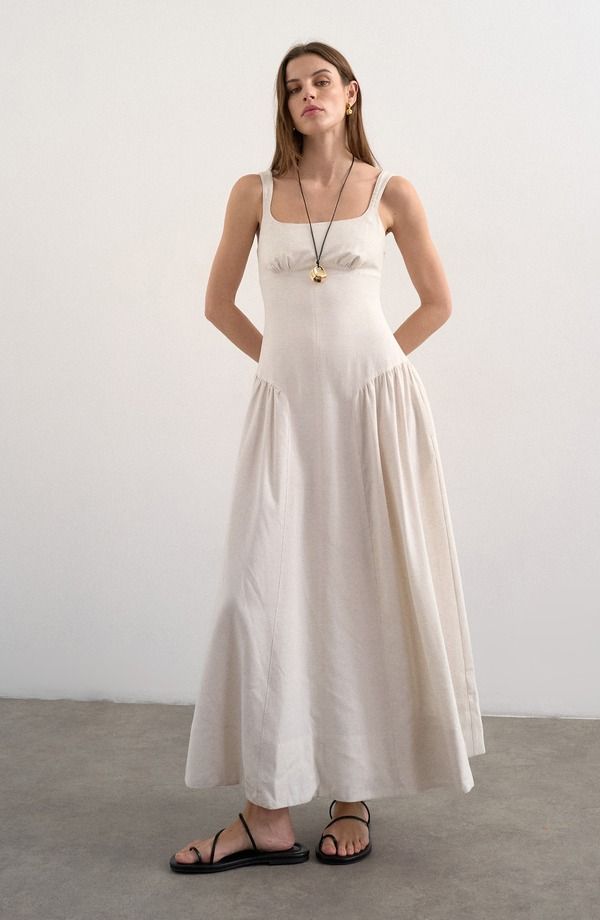 トップショップ レディース トップス ワンピース マキシ Topshop Gathered Fit Flare Maxi Dress Natural