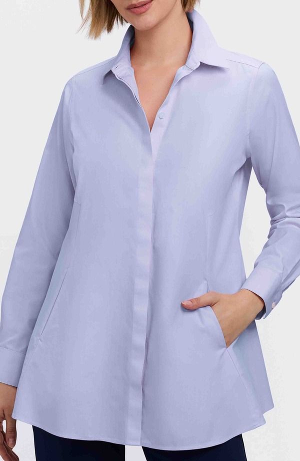 フォックスクラフト レディース トップス シャツ ブラウス Foxcroft Cici NonIron Tunic Blouse Blue Wave ブルー