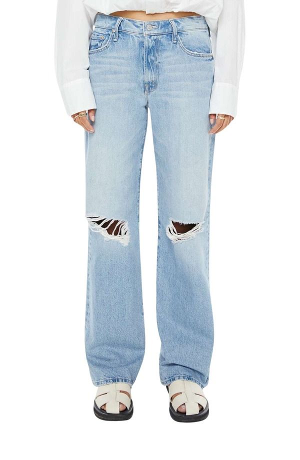 マザー レディース ボトムス デニムパンツ ストレート ジーンズ MOTHER The Maven Mid Rise Ripped Straight Leg Jeans Reelin It In