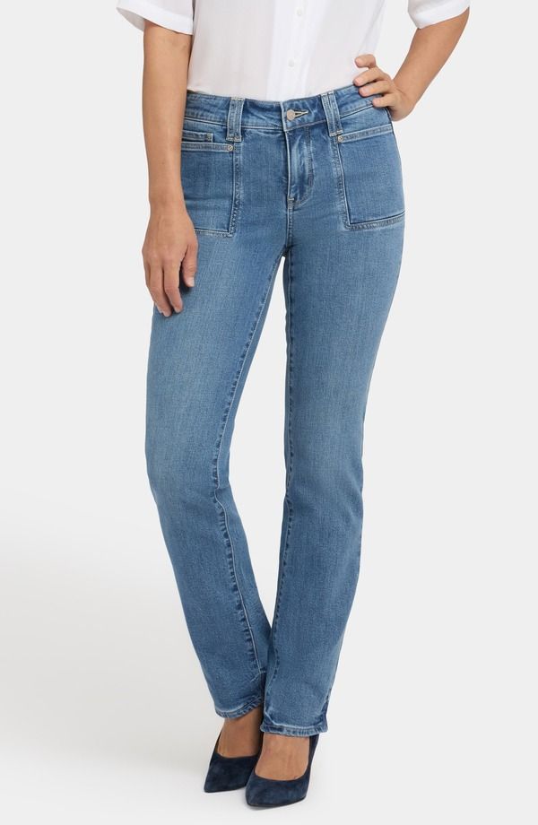 エヌワイディージェイ レディース ボトムス デニムパンツ ストレート ハイウエスト ジーンズ NYDJ Marilyn High Waist Patch Pocket Straight Leg Jeans Bastille Sea