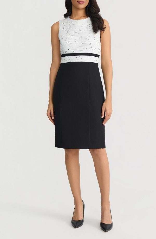 カスパール レディース トップス ワンピース KASPER Two Tone Sheath Dress Lily White Black ホワイト