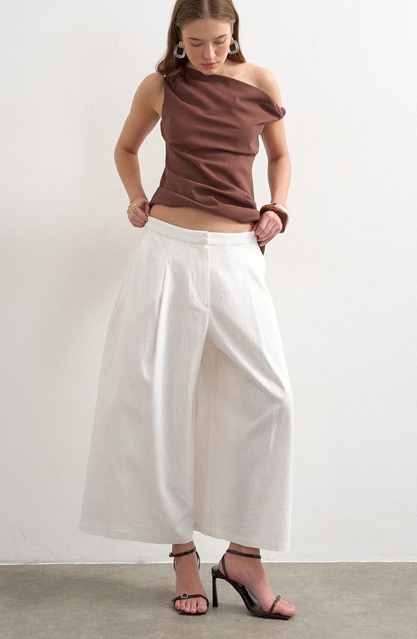 トップショップ レディース ボトムス レギンス リネン Topshop Linen Blend Culottes White ホワイト