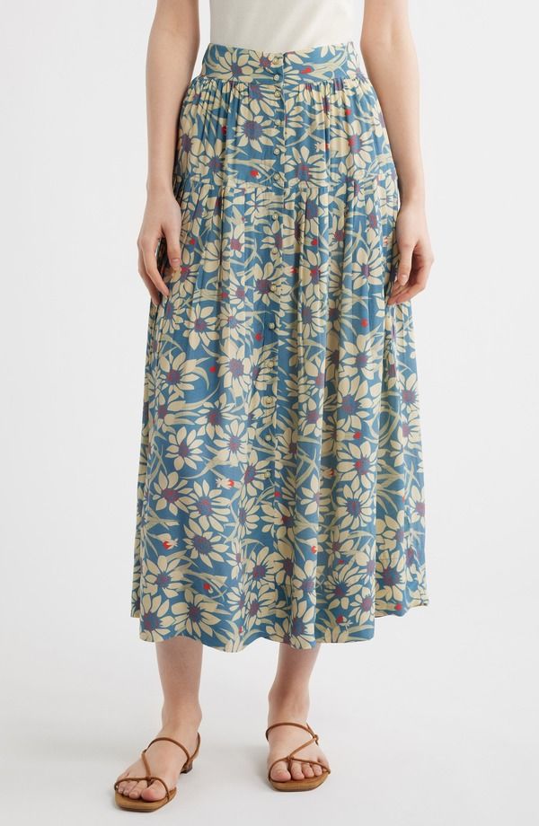 ザ・グレート レディース ボトムスカート フラワー柄 フラワー THE GREAT The Highland Floral Button Front Skirt Blue Scattered Bloom ブルー