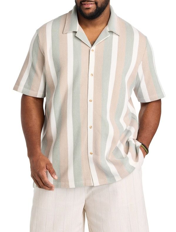 ナウティカ メンズ トップス シャツ トール Nautica Big Tall Textured Stripe ButtonFront Polo Shirt Natural ストライプ