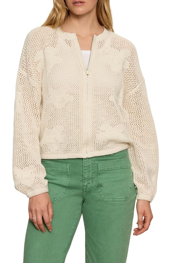 サンクチュアリー レディース アウター パーカー・スウェット セーター キャップ ケープ ニット Sanctuary Daily Escape Flower Knit Front Zip Sweater Collagen White ホワイト