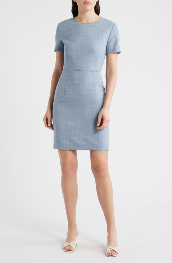 ボス レディース トップス ワンピース ウール BOSS Dunera Virgin Wool Sheath Dress Pale Lagoon