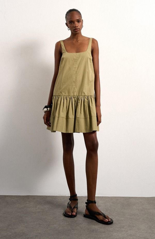 トップショップ レディース トップス ワンピース ミニ コットン Topshop Drop Waist Cotton Poplin Minidress Lgreen