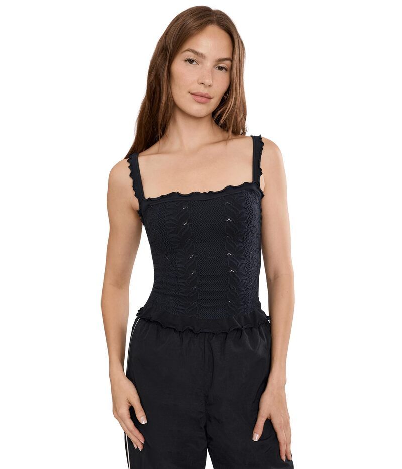 フリーピープル レディース トップス シャツ Free People Soft Frill Square Neck Tank Black ブラック