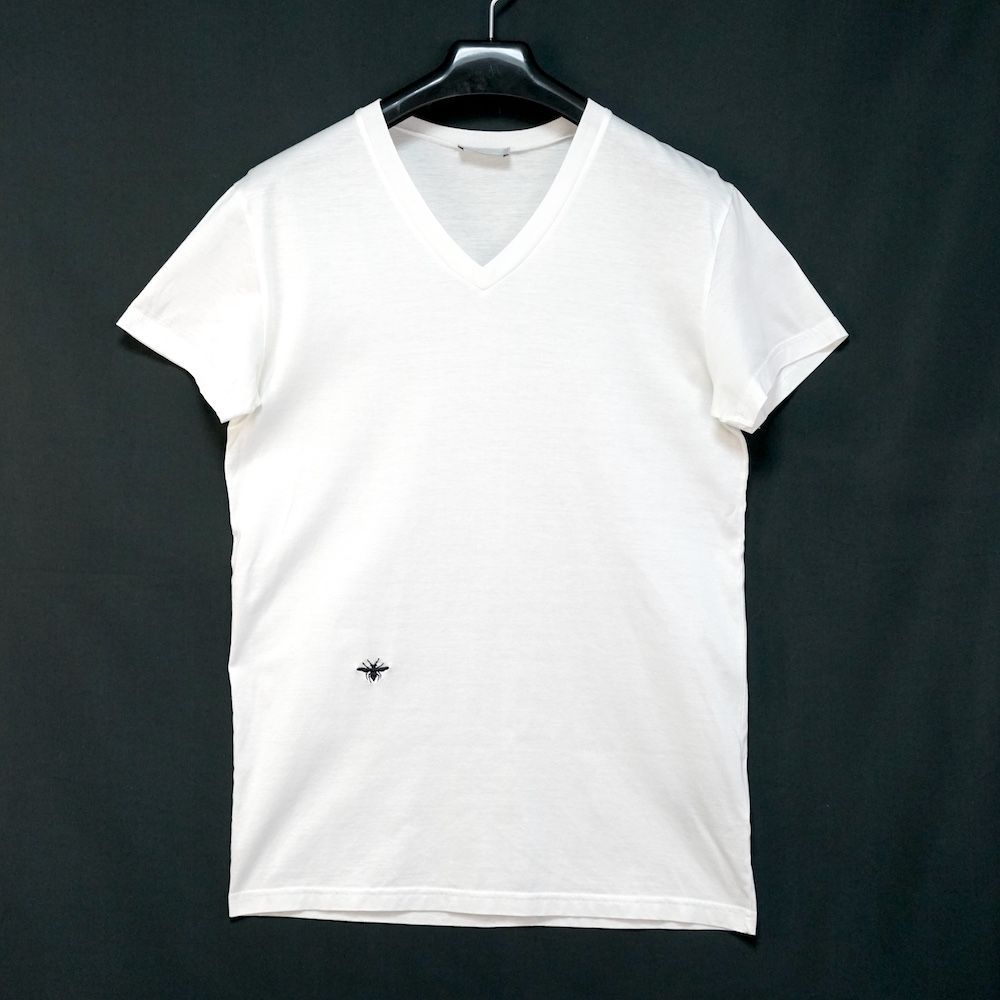DIOR HOMME ディオールオム BEE エンブロイダリー Vネック コットン Tシャツ ホワイト XXSサイズ 263J631B0039