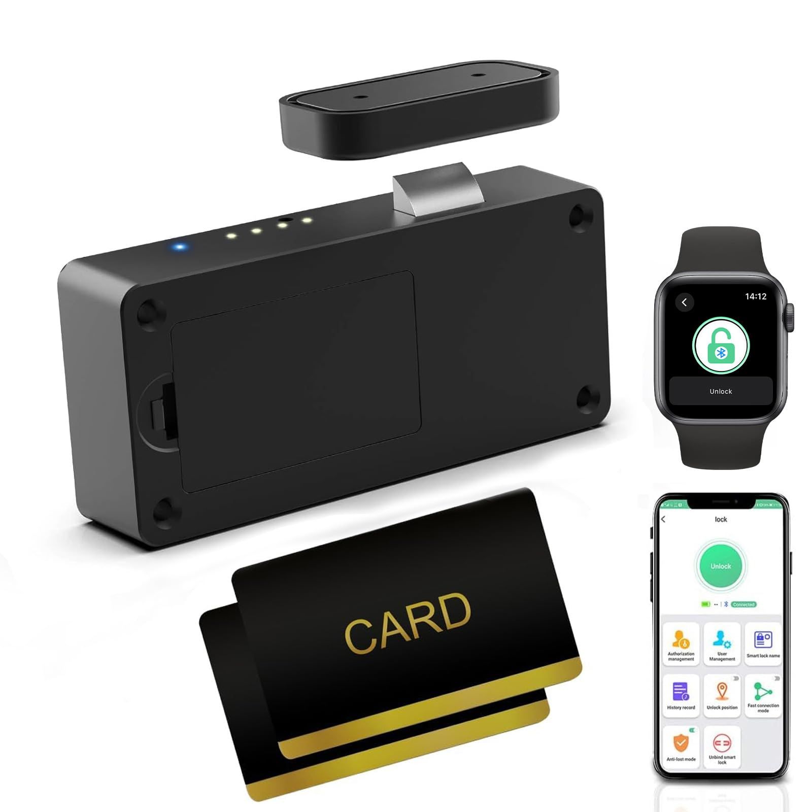 東竹スマート スマートロック 引き出しロック キャビネット ロッカー鍵 低電量自動解錠 通知機能 穴あけ不要 RFID NFCカード 専用アプリ アップルウォッチ対応 子供の防犯対策 盗難防止 防犯用p 7c10f886