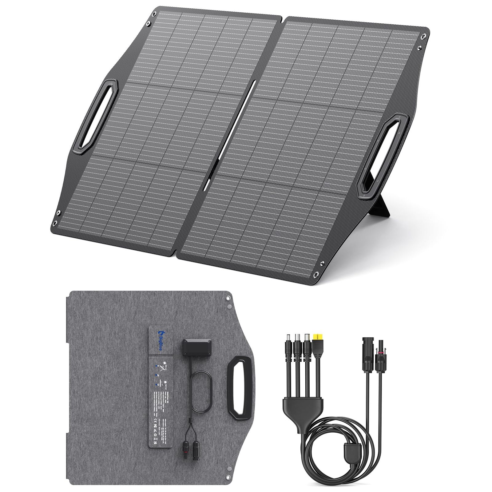 【新品】BigBlue ソーラーパネル 100W MC-4出力 PD45W/QC3.0 ソーラー 充電器 ETFE ソーラーチャージャー 折りたたみ式 2折り ポータブル電源充電器 単結晶 25.4%高変換効率 17.4V/開放電圧20.88 0f1cbd64