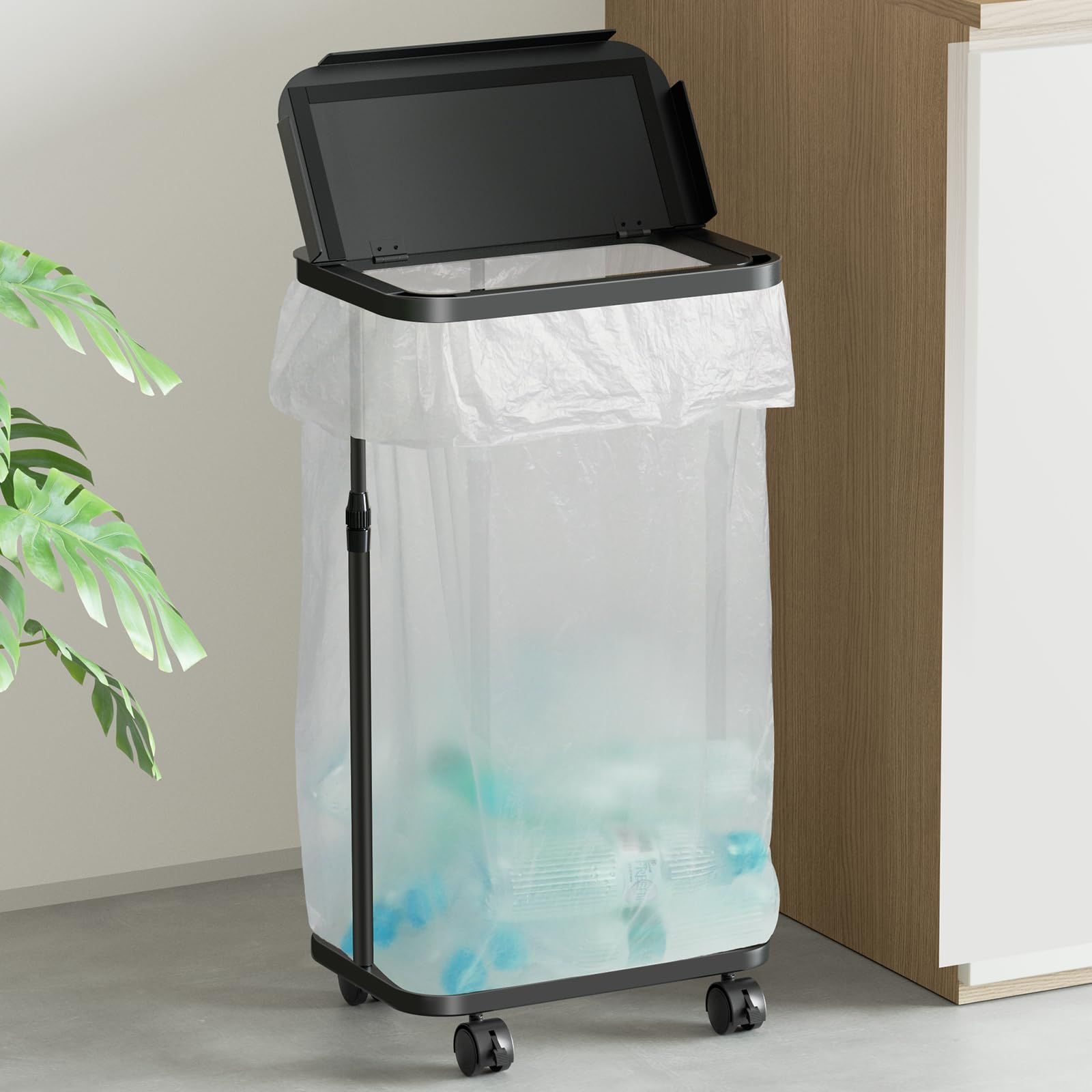 TTWO 横開きゴミ袋ホルダー ふた付き 高さ調整可20L?90L対応 ゴミ袋スタンド 分別ごみ箱 ポリ袋着脱簡単 ニオイ漏れ防止 取り出しやすい キャスター・アジャスター両方付き 省スペース おしゃれ 清潔 リビング 洗面所 トイレ キッチ 5518c870