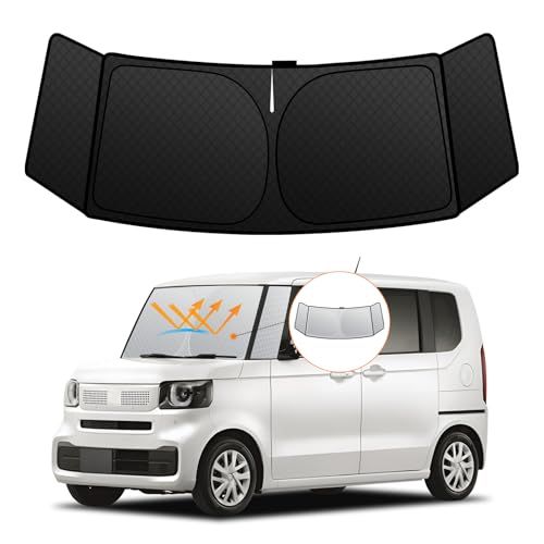 【強化版】ホンダ N-BOX JF5 JF6系 フロントガラスサンシェード 3代目 N-BOXカスタム R5.10-現行 UVカット 吸盤不要 6層構造 遮光断熱 夏 紫外線 UVカット 簡単着脱 内装パーツ 車種専用設計 折り畳み式 収納袋 679a804a