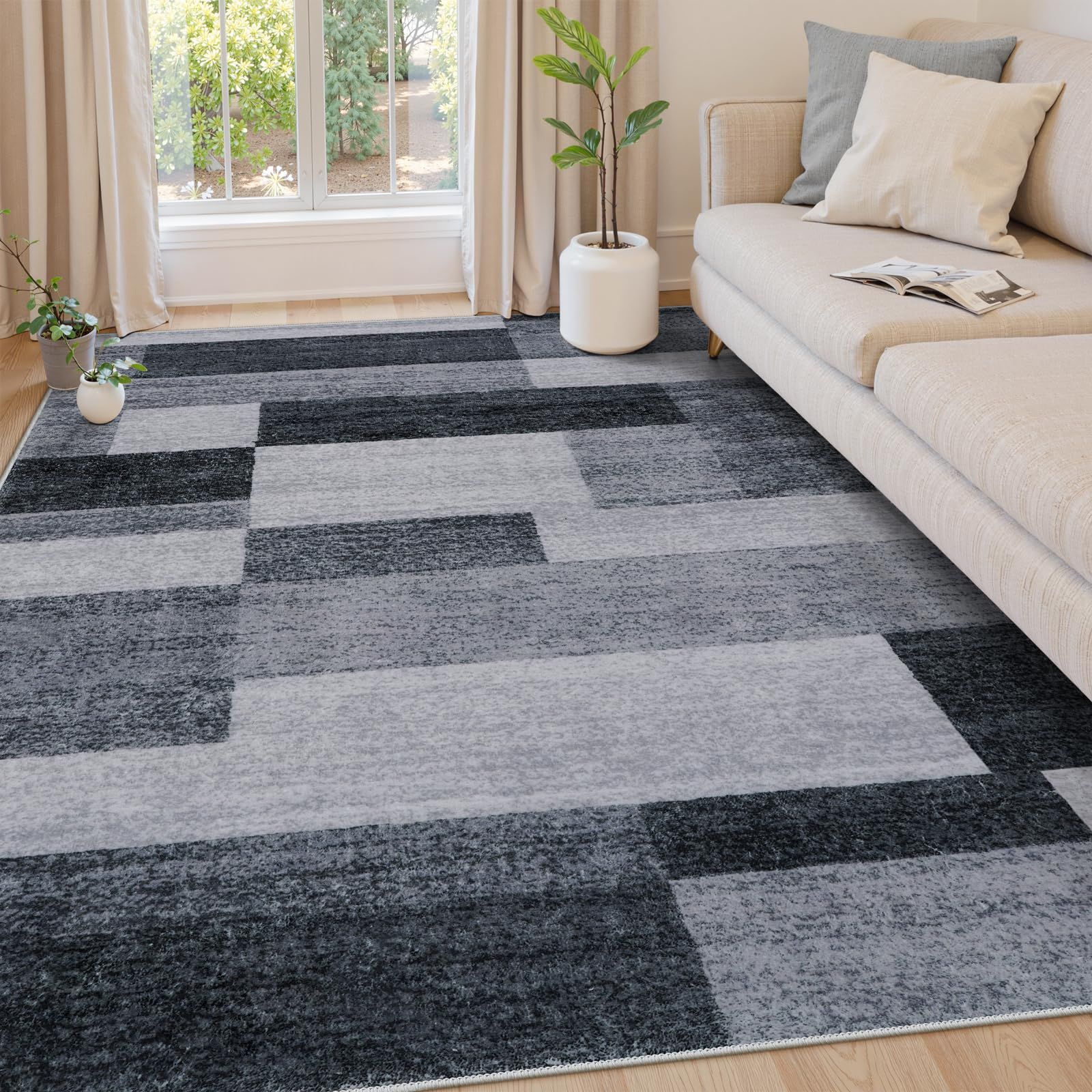 新品 HAOCOO カーペット 洗える 200X250cm ラグ 3畳 北欧風 モダン ホットカーペット対応 ふわふわ 滑り止め 防音 抗菌防臭 室内用 長方形 ラグマット オールシーズン適用 モザイク カラーマッチング グレー