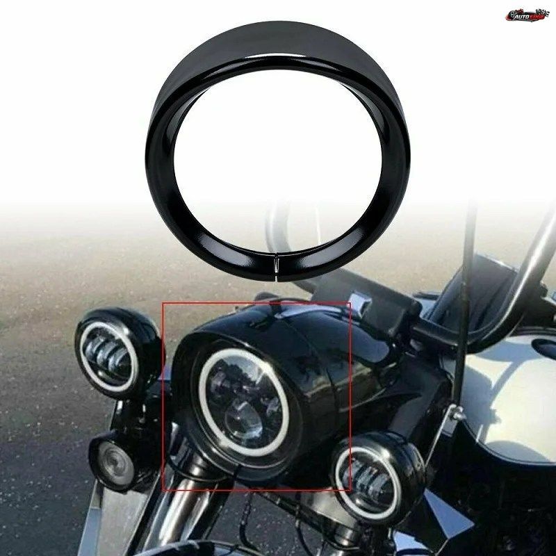 オートバイ 7 インチヘッドライトランプベゼルトリムリングブラック/クロームハーレーツーリング CVO DYNA FLHTC