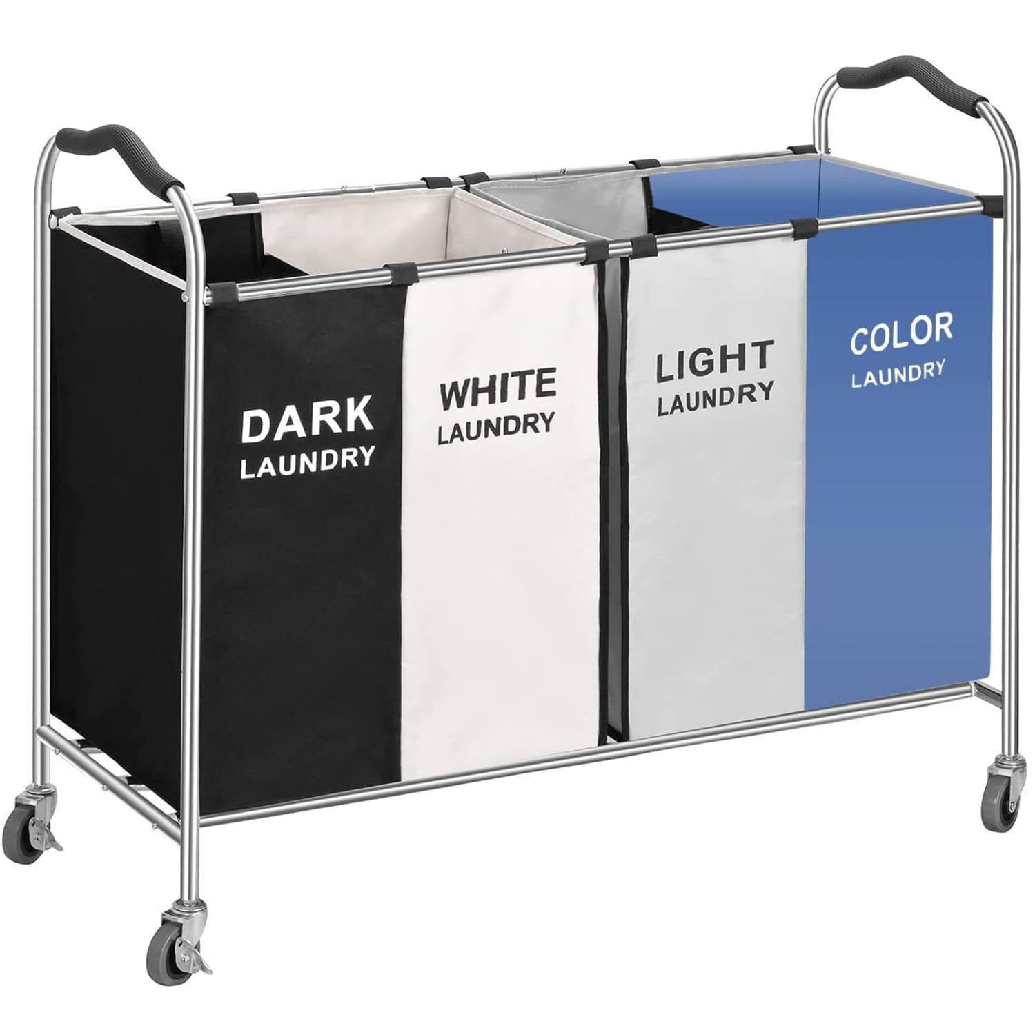 新品 UYTON 洗濯カゴ 洗濯かご キャスター付き （製品サイズ：100x40x87cm、ブルー）折りたたみ 省スペース 分類カート ランドリーバスケット 整理バスケット 汚れた衣服のための 4 つのセクション ランドリー袋 大容量 衣類・雑物収納 ランドリ