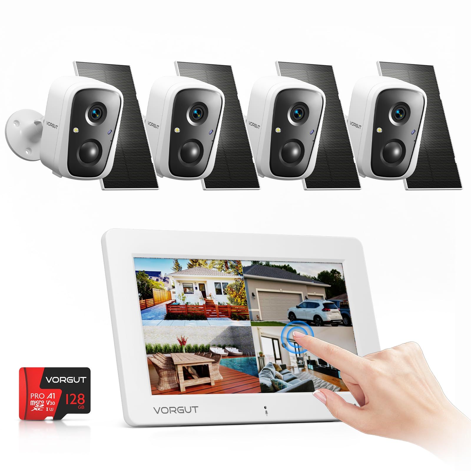 【新品】防犯カメラ 屋外 ソーラー モニター付き 4台セット 400万画素 2.4G&5G WiFi対応 防犯カメラ ワイヤレス 屋外 電源不要 監視カメラ 屋外 ソーラー 7インチのタッチパネルモニター 128GBカード付 PIR検知 双方 e4860849