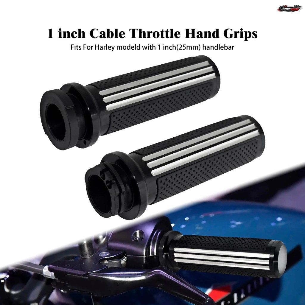 オートバイ用 25mm ハンドルバー 1インチ ハンドグリップ CNC ブラック/クローム ハーレー ソフテイル FXBB ツーリング FLHT FLHR ダイナ