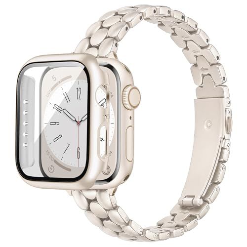 [Sovio] スリムで上質な印象対応Apple Watch バンド レディース＆カバー セット42mm 41mm 40mm(Series 11/10/9/8/7/SE3/SE2/SE/6/5/4)、耐衝撃互換アップルウォッチ バンド ステンレス、全面保護対t