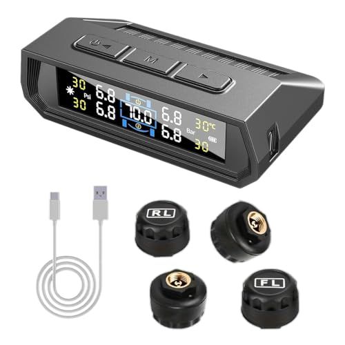 タイヤ空気圧センサー TPMS 空気圧センサー 車両 振動感知 圧力温度 リアルタイム監視 ソーラー/USBデュアル充電 IP67防水 多車種対応 取り付け簡単 日本語音声アラーム音(沖縄・離島の方不可) 2ab252d2