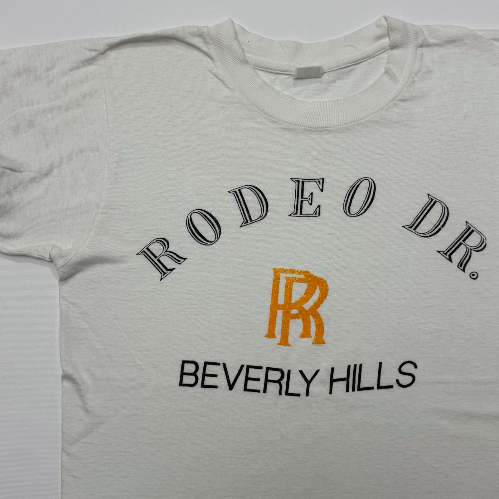 80s Rolls-Royce Rodeo Drive ヴィンテージ Tシャツ L ホワイト ロールスロイス ビバリーヒルズ カリフォルニア 企業物 カーT パロディ シングルステッチ ポリコットン50/50 古着 No-C16