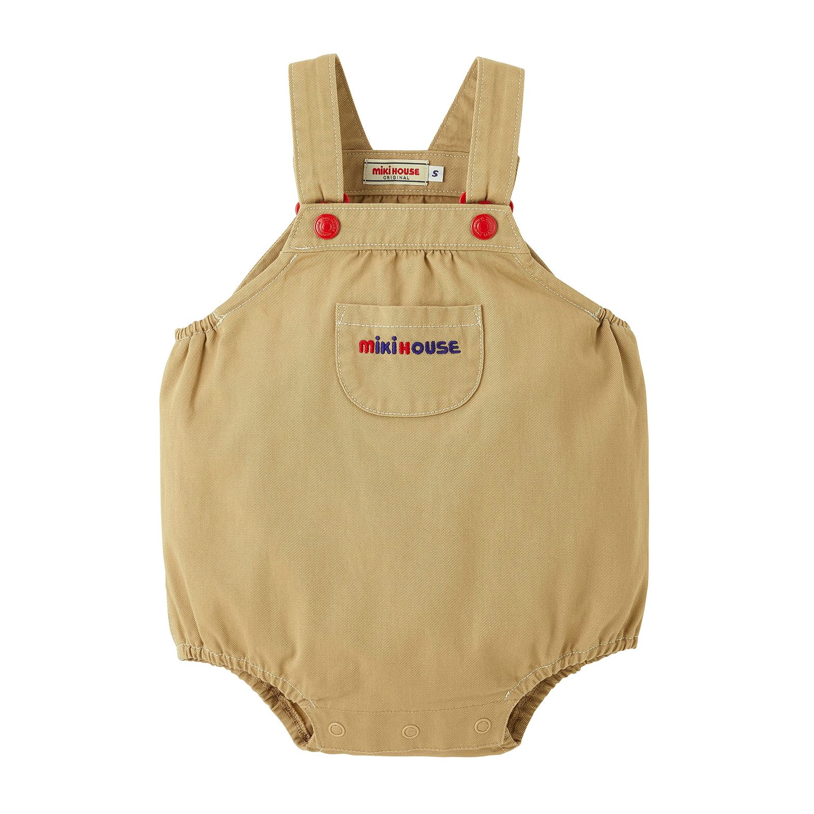 新品 [ミキハウス] ロンパース サロペット オーバーオール ロゴ 無地 日本製 男の子 女の子 ベビー キッズ ベビー服 赤ちゃん 子供服 10-1509-493 S(70-80cm) ベージュ