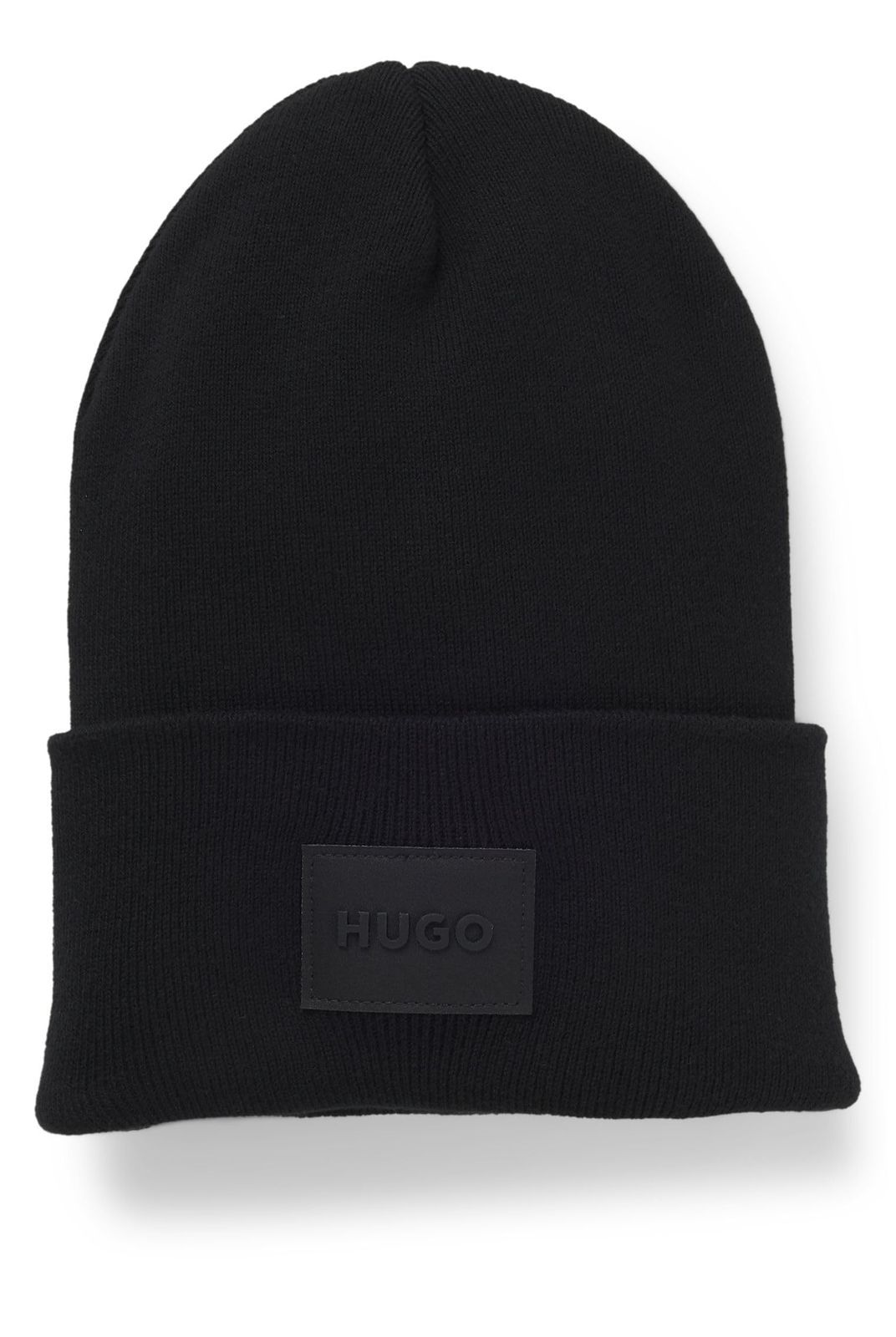 新品 [HUGO] [ヒューゴ] ニット ビーニー コットン ロゴ パッチ メンズ ONESIZE ブラック