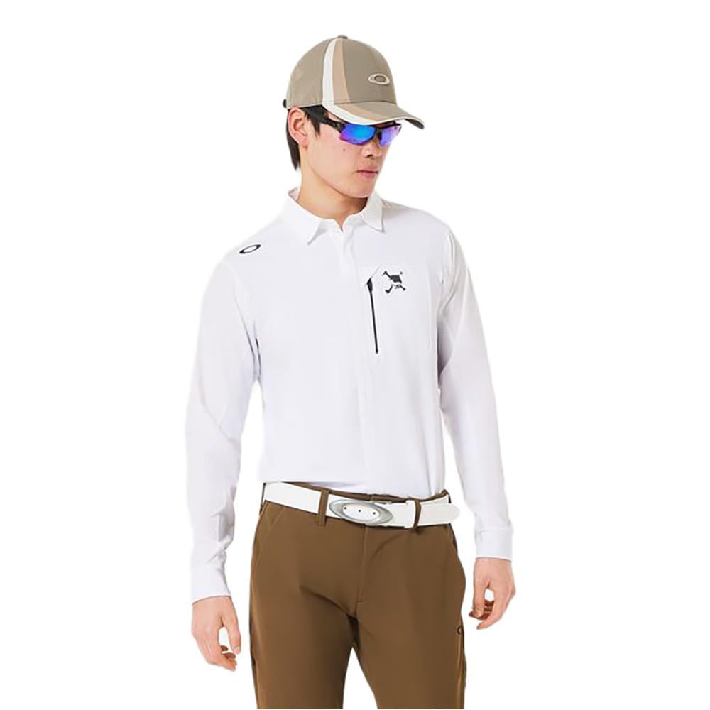 新品 Oakley (オークリー) シャツ FOA408238 SKULL IDEALLY HYBRID US L サイズ (日本 XL サイズ相当) LS SHIRT メンズ WHITE (ホワイト) ゴルフ 軽量 吸汗速乾 防風 通気性