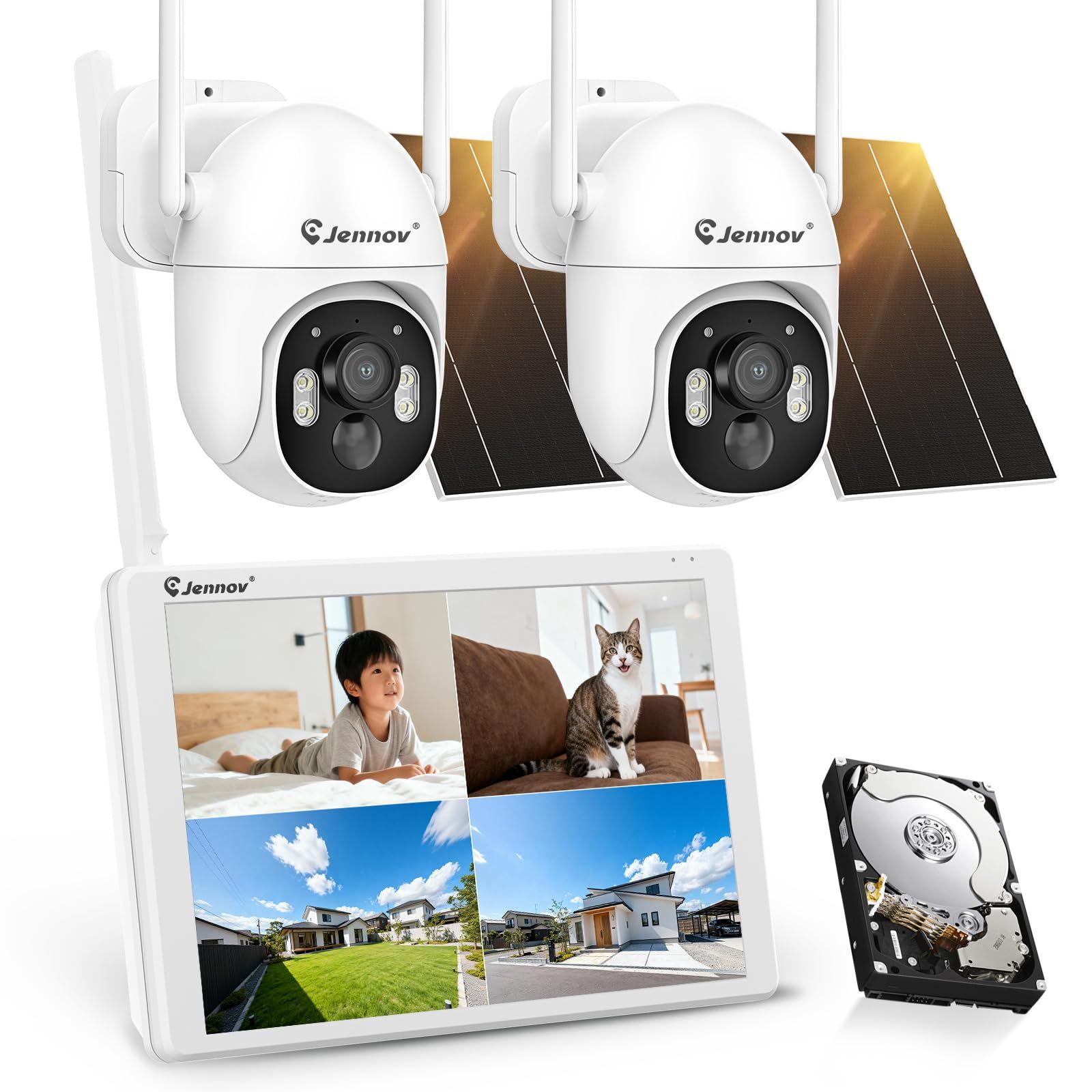 【新品】防犯カメラ 屋外 ソーラー ワイヤレス 400万画素 パンチルト 360°回転 130°広角 4Kモニター付き PIR人体検知 カラー暗視 無線屋外防犯カメラ 2台セット IP66防水防塵 ソーラー給電式 長持ち 監視カメラ 動体検知 f85f62d3