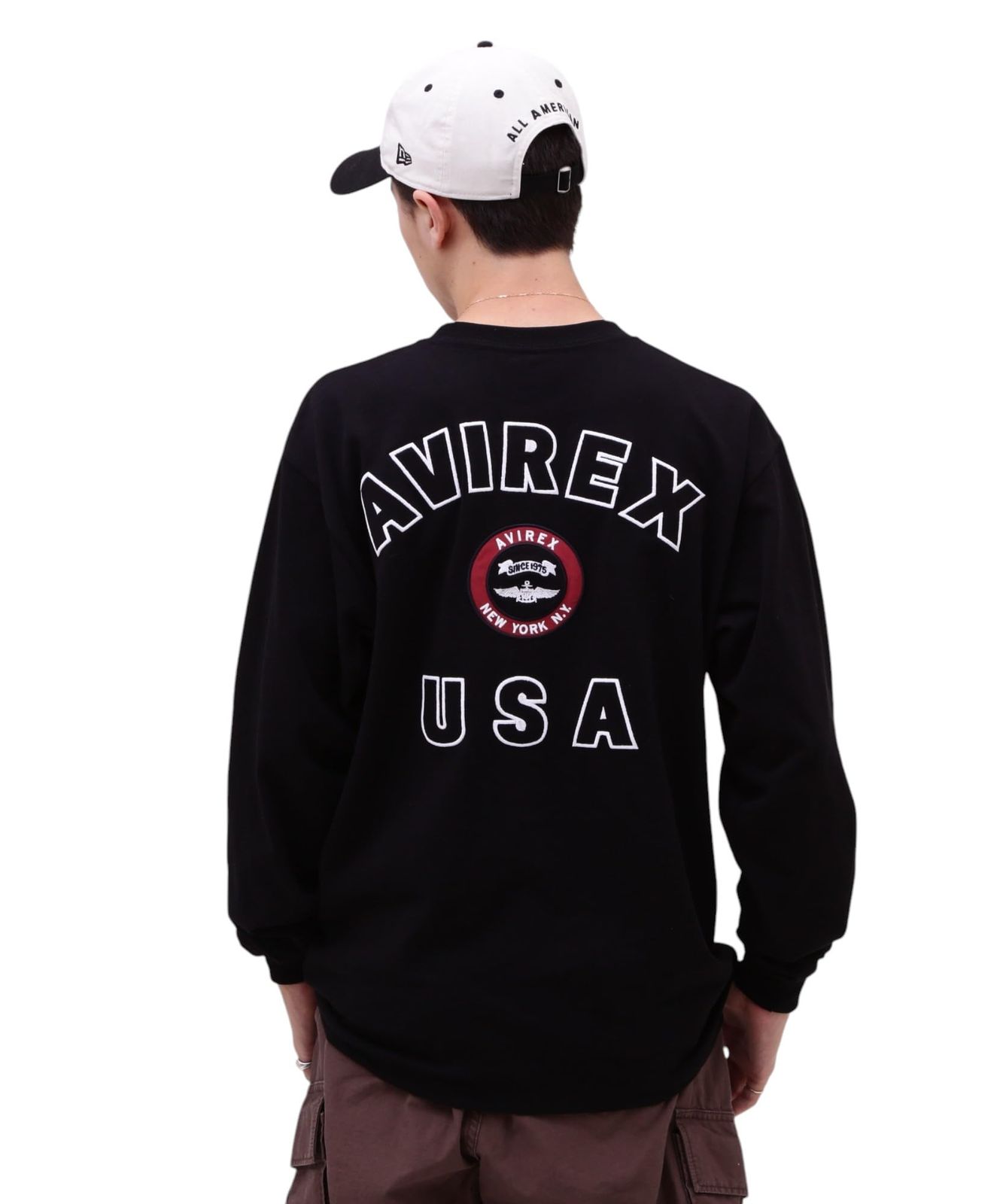新品 [アヴィレックス] VARSITY LOGO LONGSLEEVE T-SHIRT バーシティ ロゴ 長袖 Tシャツ メンズ XL 010 ブラック 783-5930018