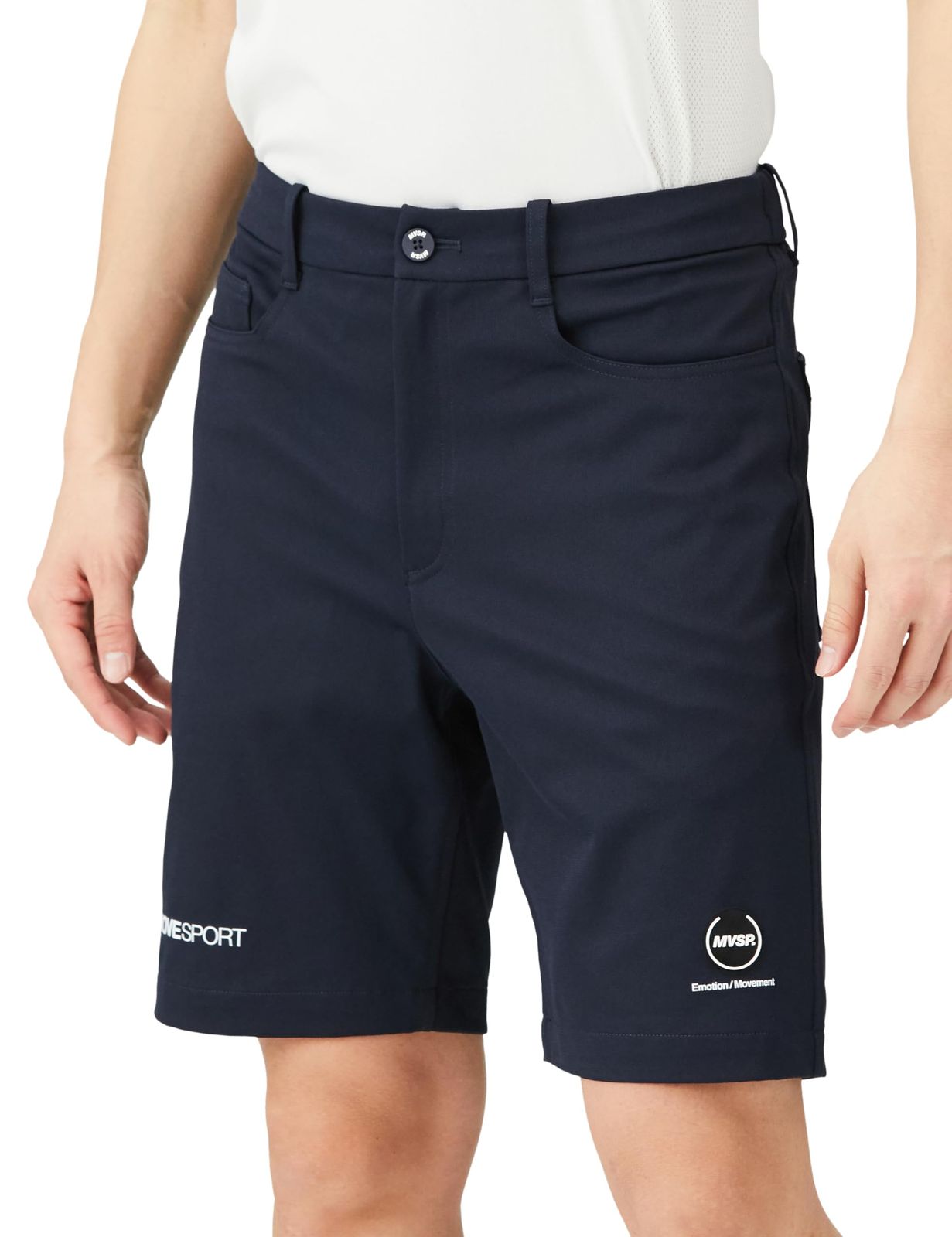 新品 [ムーブスポーツ] ハーフパンツ デサント 4WAYストレッチチノ ショーツ UVカット(UPF50+) 左右ヒップポケット付き ベルトループ付き まえあき メンズ NV M