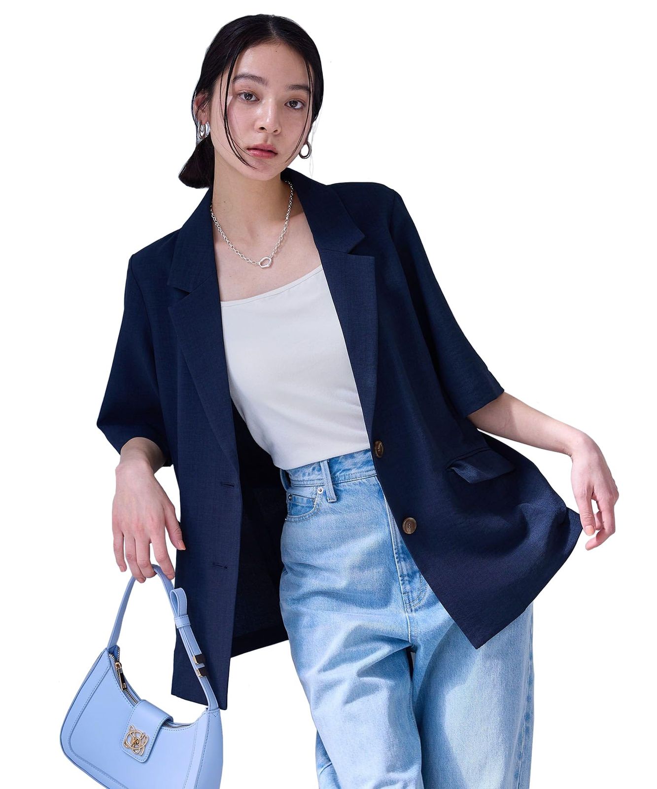 新品 [ビス] 美easy リネンライクハーフスリーブジャケット【接触冷感/洗える】 コンメイン M